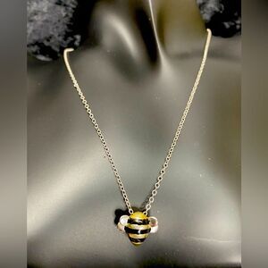 Bumblebee Gold Tone & Black Enamel over Silver Tone Pendant S925 Chain Necklace